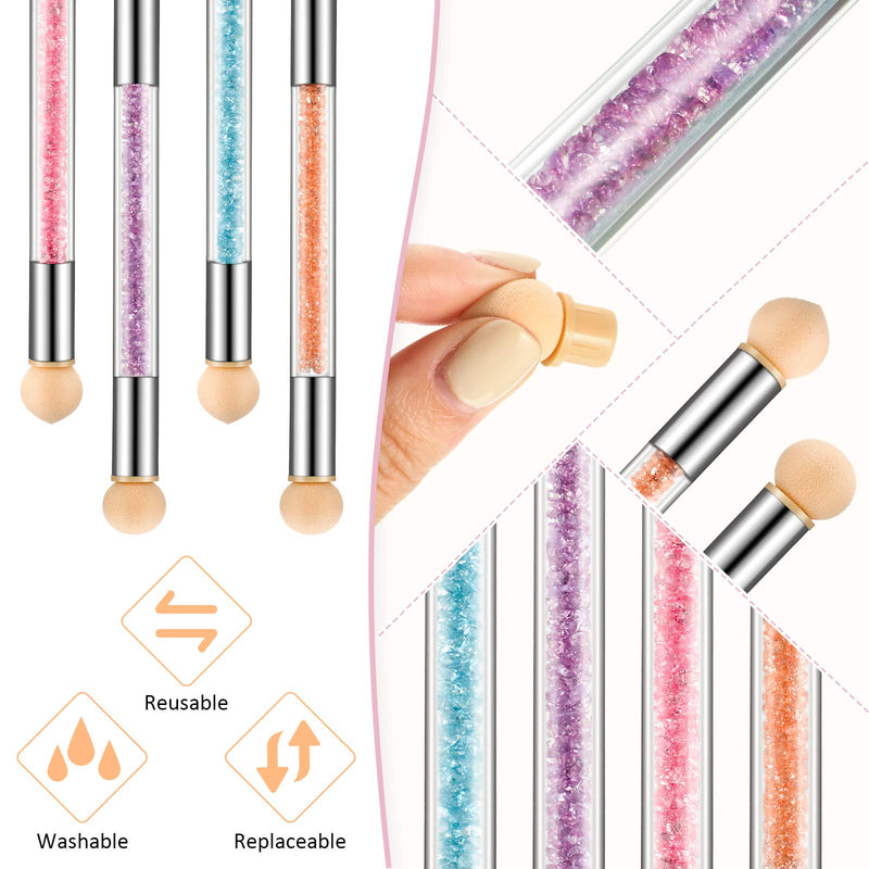 4 Pieces Sponge Nail Brush Picking Dotting Gradient Pen Brush Double Head Sponge Nail Brush Rhinestone Handle Acrylic Nail Painting Brush with 16 Pieces Replacement Head for Nail Art Manicure - BeesActive Australia