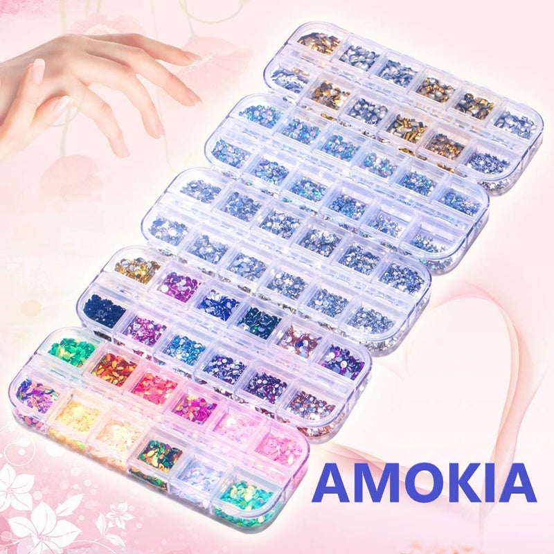 6400pcs Nail Art Rhinestones Nail Crystal Gems Nail Diamonds, Gold Silver Nail Art Studs Colorful Nail Sequins & Rhinestones for Nails Kit with Tweezers and Wax Pen for Nail Art Supplies Accessories - BeesActive Australia