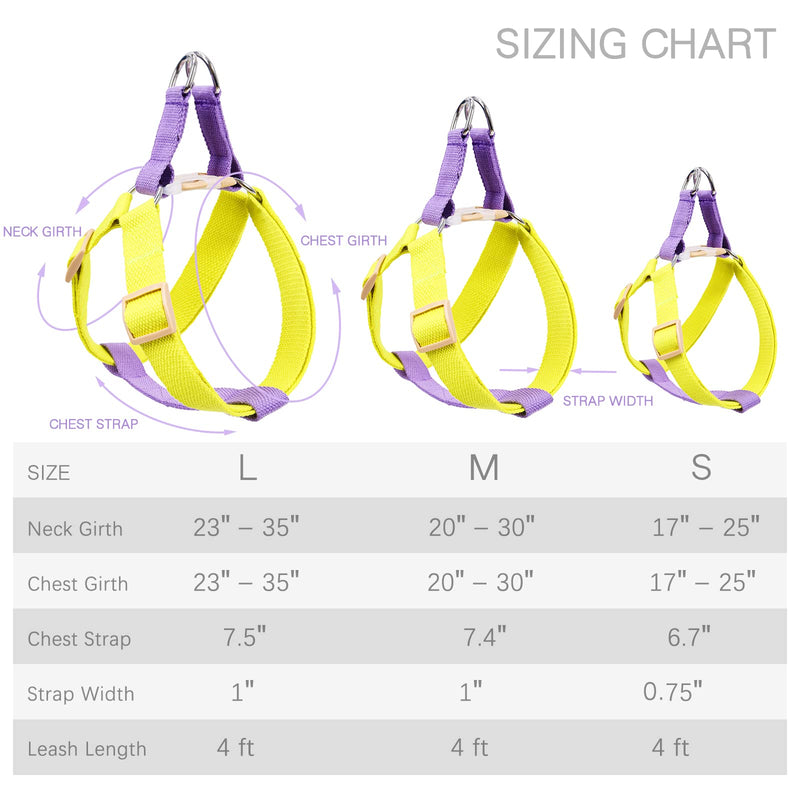 No Pull Dog Harness and Leash Set, Step in Dog Halter Harness with Poop Bag Holder, Adjustable Lightweight Cotton Straps Suitable for Small Medium Large Dogs Outdoor Walking Running Hiking Purple-Yellow S - BeesActive Australia