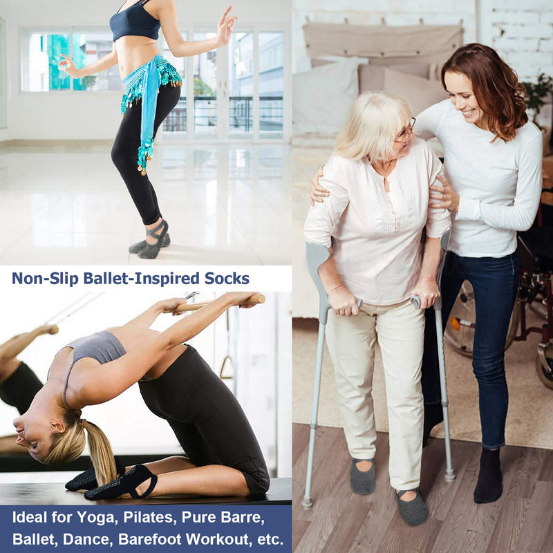 Ozaiic Non Slip Socks for Yoga Pilates Barre Fitness Hospital Socks for Women 4 Pairs - Black/Navy/D.gray/ Burgundy - BeesActive Australia