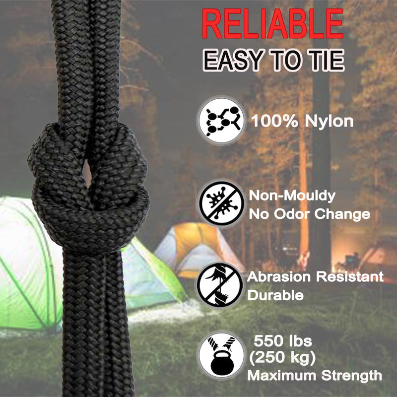 VVAAGG 550 Paracord 100FT, Heavy-Duty Parachute Cord, Outdoor Camping Gear Tent Rope Black - BeesActive Australia