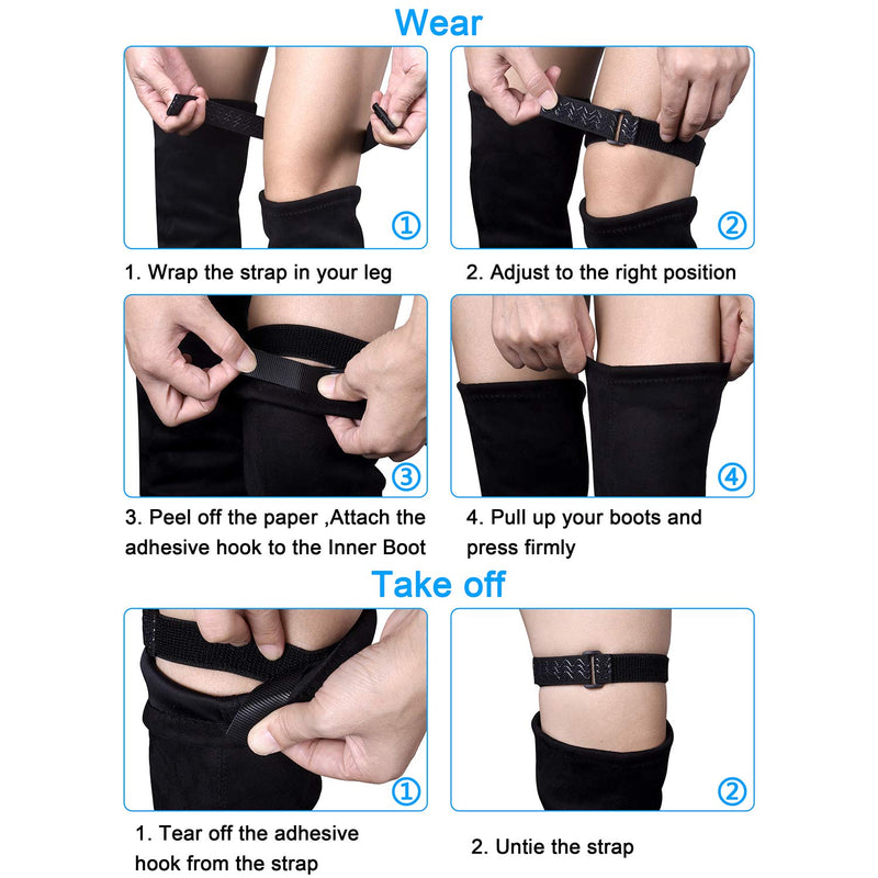 [AUSTRALIA] - Wisdompro Boot Straps, 1 Pair Knee Boot Straps of Elastic Adjustable Belt, Plus Extra 12 Pcs Adhesive Tape Hook Sticker for Fall-Off Prevention 