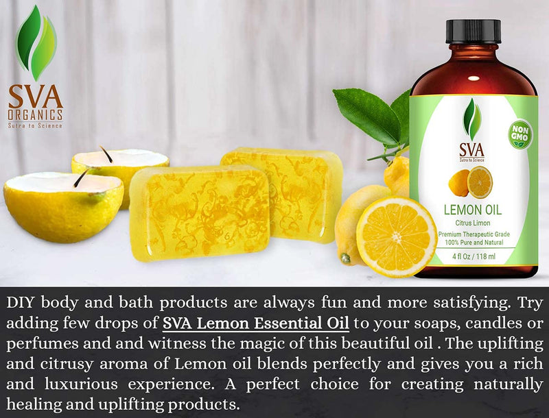 SVA 100% Pure Cold Pressed Lemon Essential Oil 4 OZ (118 ML) Virgin/Unrefined For Aromatherapy, Diffuser, Skincare, Haircare - BeesActive Australia