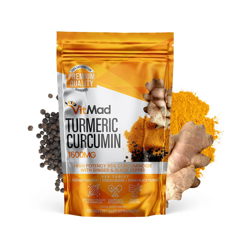 Turmeric Curcumin Ginger Black Pepper - 120 Tablets - 95% Curcuminoids - Naturally Reduces Inflammation - BeesActive Australia