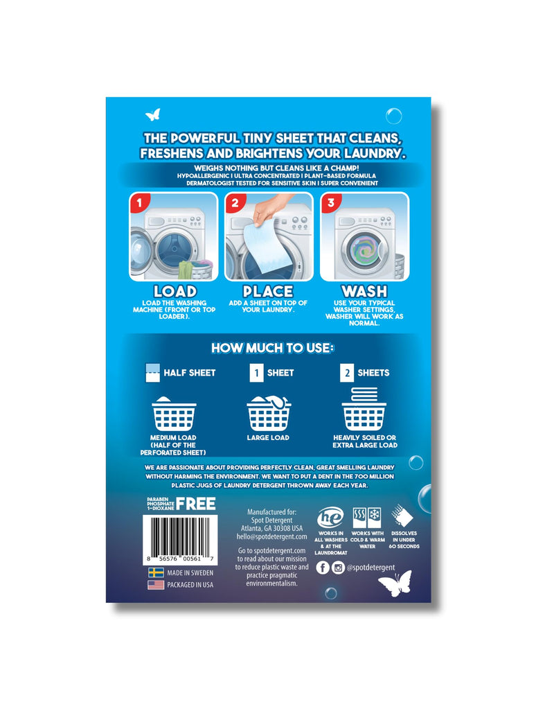 Spot Eco-Friendly Laundry Detergent Sheets - Fresh Linen Scent - 60 Loads - Made in Sweden - Plastic Free Packaging - Liquidless & Mess Free - No Spills - Travel Laundry Detergent - BeesActive Australia