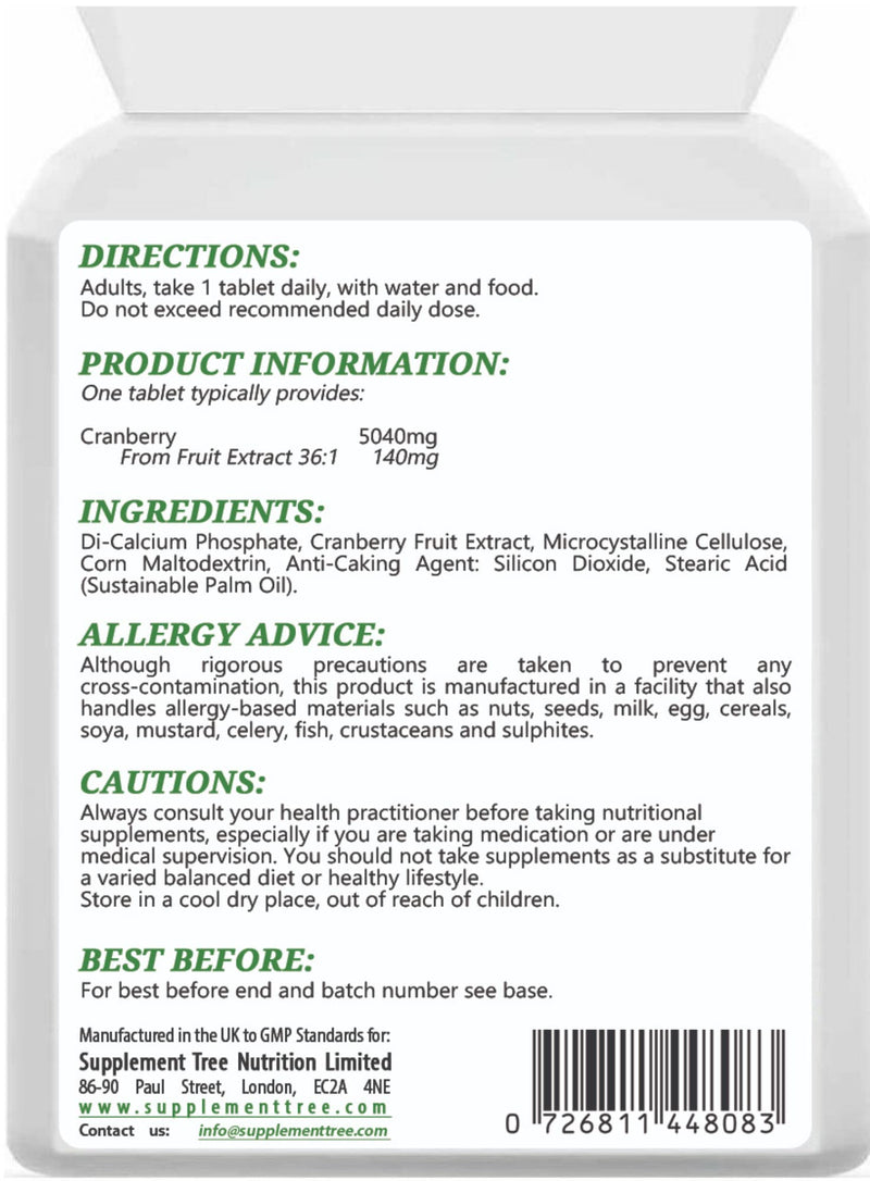 Cranberry 5000mg 90 Tablets | High Strength Cranberry Supplement | UK Manufactured | Vegans & Vegetarians Friendly - BeesActive Australia