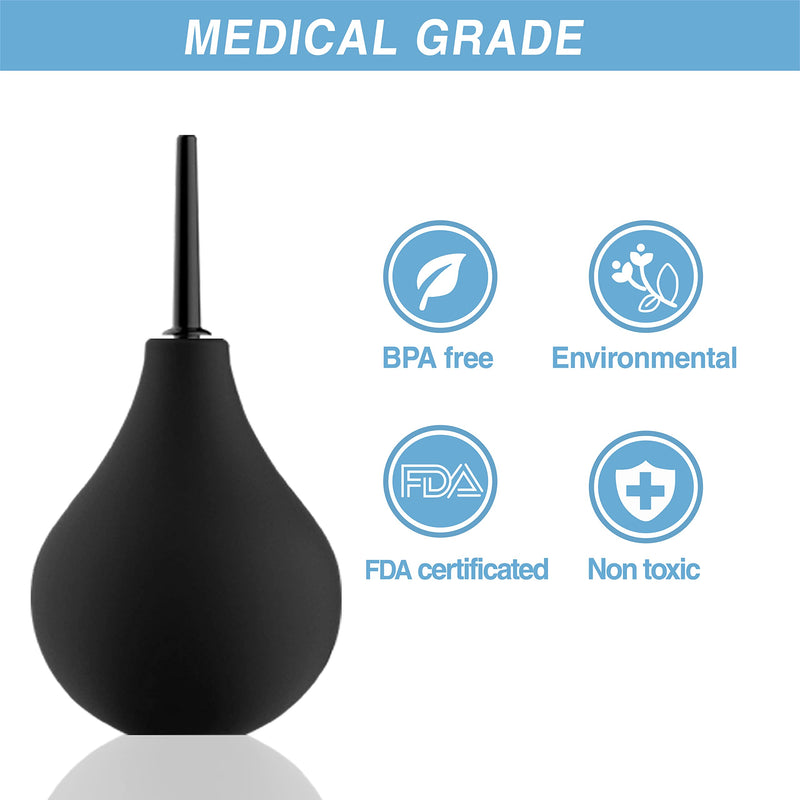 TopQuaFocus Enema Bulb Enema Kit for Constipation Douche 8Oz 4¡° Tips with 4 Replaceable Nozzles (Black) 224ml-Black - BeesActive Australia