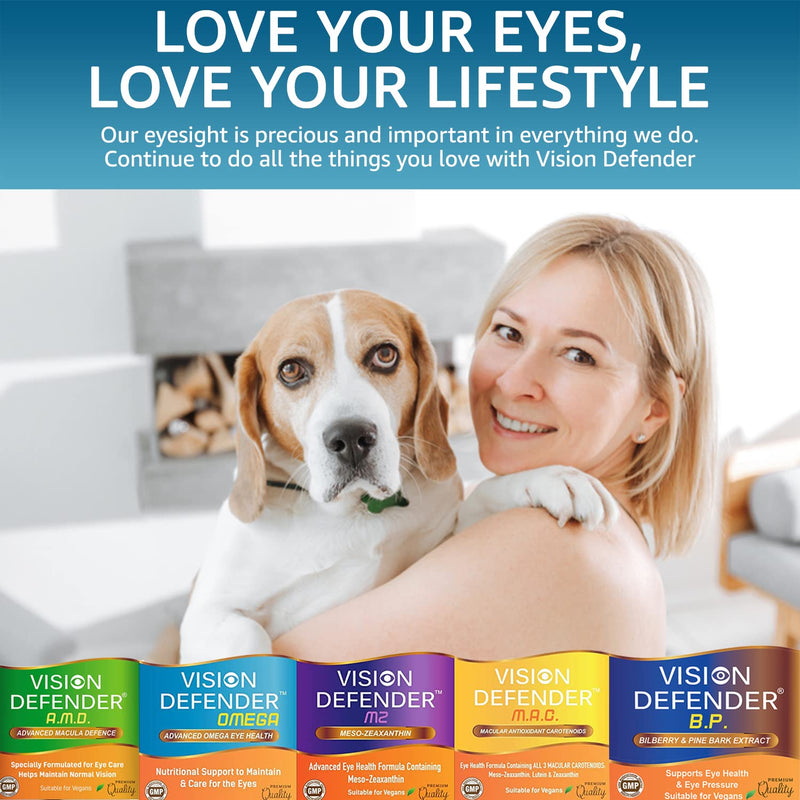 VISION DEFENDER OMEGA Eye Supplement - High Strength 1000mg Pure Omega-3 Fatty Acids Fish Oil (400mg EPA, 200mg DHA per capsule) + Vitamin E - Eye Care & Relief for Dry Eyes - (60 Softgels) Made in UK - BeesActive Australia