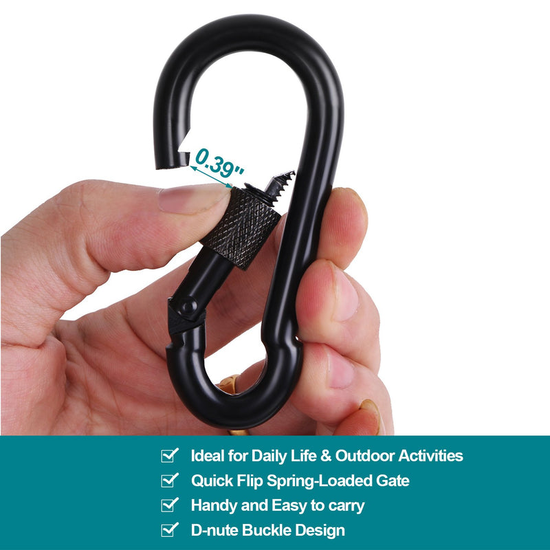 BEWISHOME 4 Pack Carabiner Hooks Hammock Locking Solid Metal D Clips with Heavy Duty 500LBS Screw Gate Hammock Locking,Quick Link for Outdoor Camping Hiking Traveling Backpacking Black & Silver - BeesActive Australia