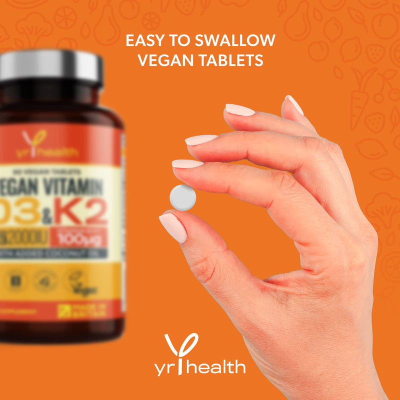 Vegan Vitamin D3 K2 Tablets High Strength & Coconut Oil for Absorbtion - Vitamin D 2000iu & Vitamin K2 Mk7 100mcg Plant Based Supplement for Immune System, Bones, Blood Calcium Levels, Made in The UK - BeesActive Australia