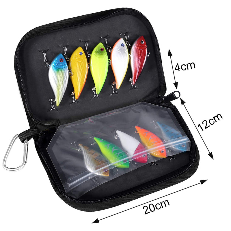 [AUSTRALIA] - PLUSINNO Fishing Lures for Bass, 10pcs Hard Bait Minnow VIB Lure Lures with Portable Carry Bag, 3D Fishing Eyes Swimbait Lure Popper Crankbait Fishing Bait Vibe Sinking Lure for Bass Trout Walleye 