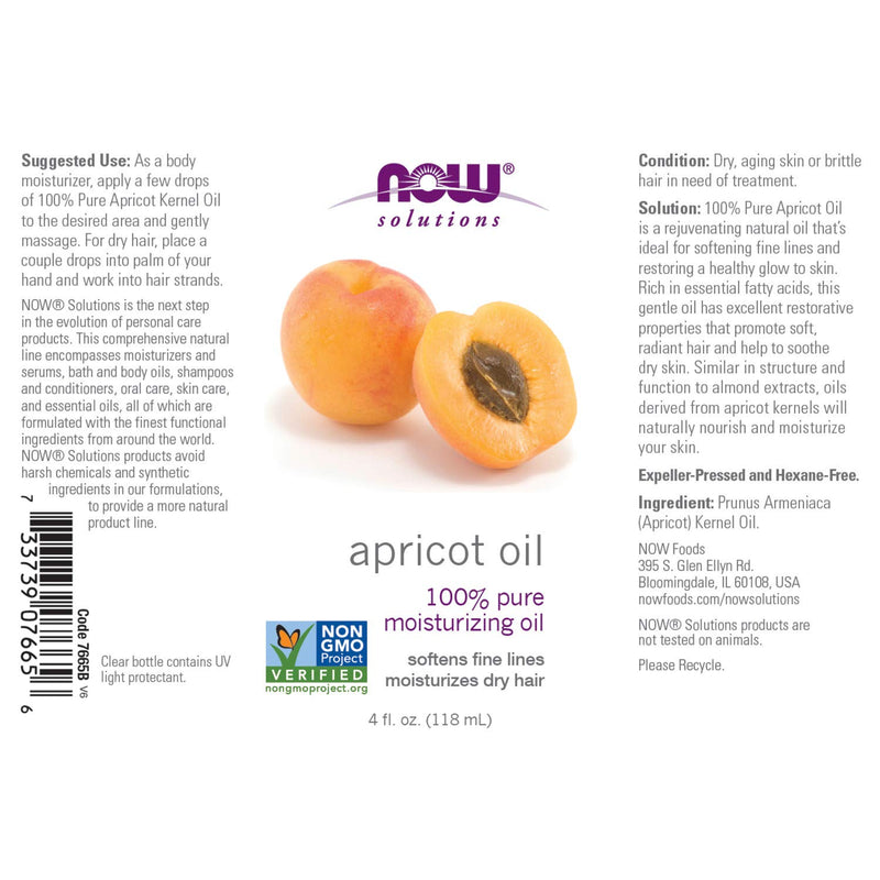 NOW Solutions, Apricot Kernel Oil, Hair Moisturizer, Rejuventaing Skin Oil, Softens Fine Lines, 4-Ounce 4 Fl Oz (Pack of 1) - BeesActive Australia