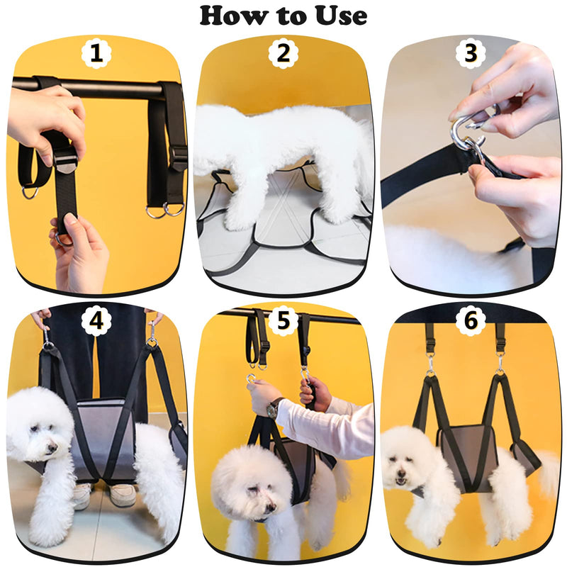 Dog Grooming Hammock, 9 in 1 Relaxation Dog Grooming Harness, Breathable Dog Grooming Sling Helper for Nail Trimming, Pet Hammock Restraint Bag with Cat Dog Nail Clipper, Scissors, Comb, Medium M (Leg Spacing: 10"-12.5"/ Max W: 40lb) Grey - BeesActive Australia
