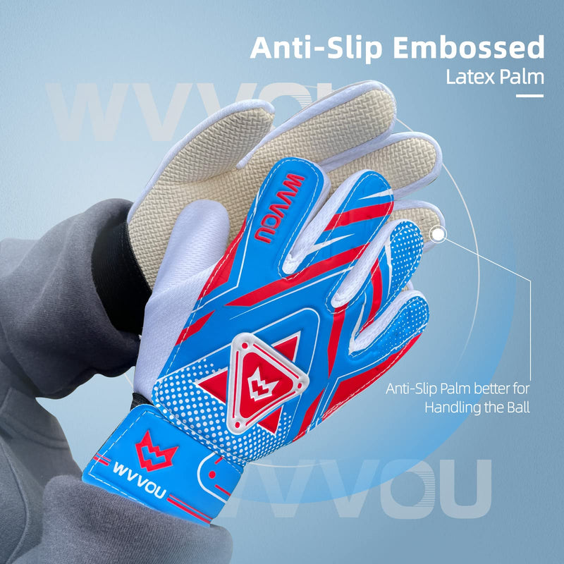 WVVOU Goalkeeper Gloves for Kids Youth, Soccer Goalie Gloves with Double Protection, Anti-Slip Soccer Gloves, Super Grip 5 Blue - BeesActive Australia