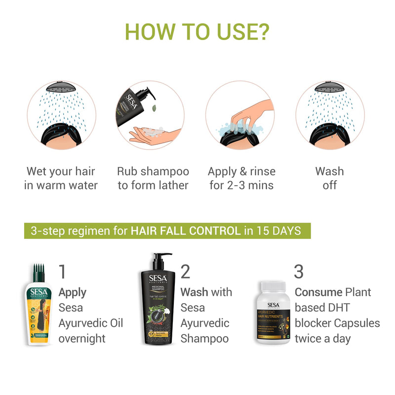 Sesa Ayurvedic Medicinal Shampoo - Hair Fall Control in 15 days - Bhringraj & 16 Herbs - NO Parabens 500 ML - BeesActive Australia