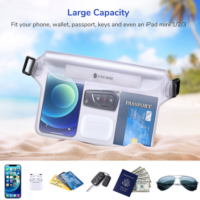 Syncwire IPX8 Waterproof Pouch Bag with Adjustable Waist Strap-Screen Touchable Dry Bag with Adjustable Belt for Phone Valuables for Beach Swimming Snorkeling Boating Fishing Kayaking, etc Black +White - BeesActive Australia