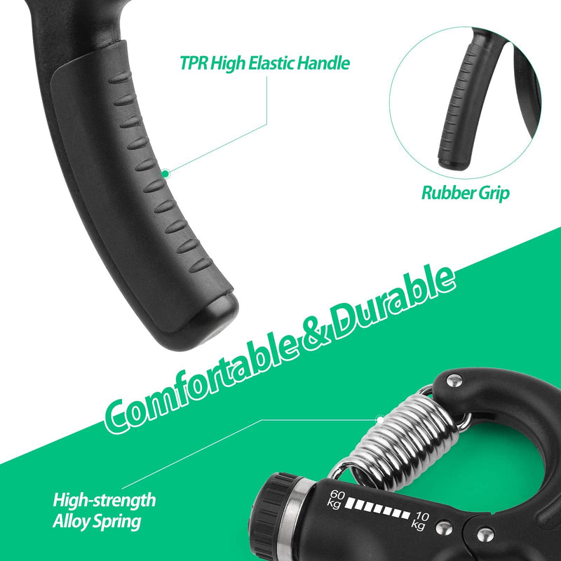 NIYIKOW Grip Strength Trainer, Hand Grip Strengthener, Adjustable Resistance 22-132Lbs (10-60kg), Non-Slip Gripper, Perfect for Musicians Athletes and Hand Rehabilitation Exercising Black-1Pack - BeesActive Australia
