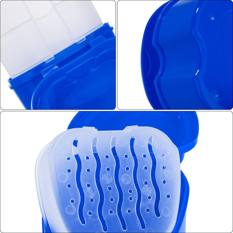 Heveer Denture Bath Case Dental Retainer Box Portable Denture Container with Strainer for False Teeth Storage Soaking Cleaning Dark Blue - BeesActive Australia