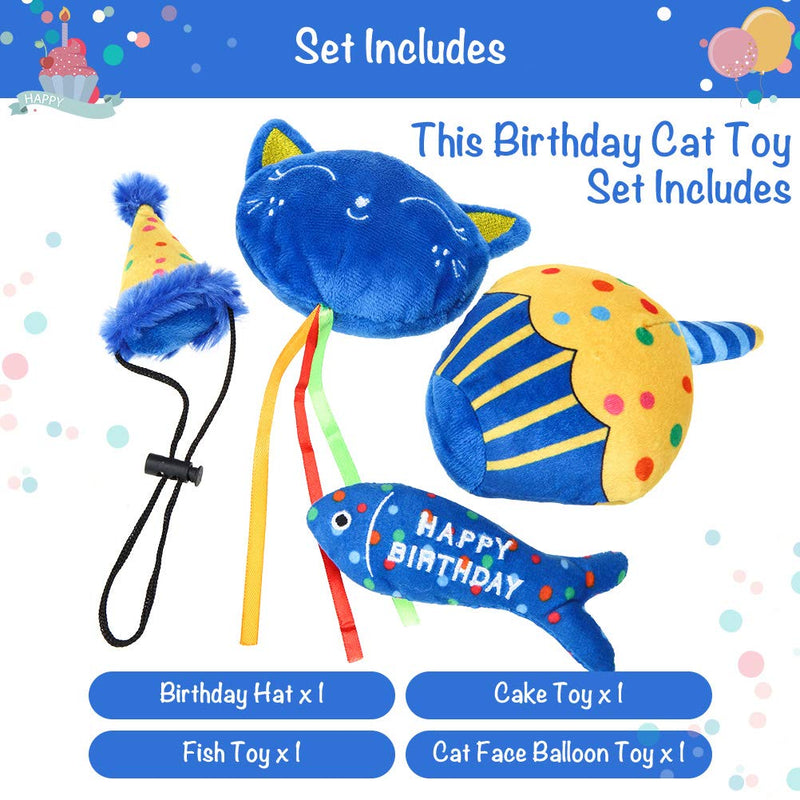 BINGPET Catnip Toys for Indoor Cats, Cat Birthday Hat and Interactive Plush Kitten Chew Toys - Cute Cake, Fish, Balloon Toys with Crinkle Paper and Catnip Inside Birthday Hat+Catnip Toys - BeesActive Australia