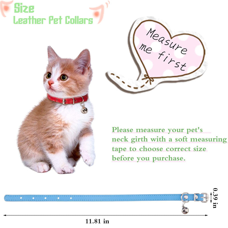 6 Pieces Leather Pet Cat Collars with Bell Soft Adjustable Leather Kitten Collars Cute Pet Collars for Small Cat Kitten Puppy Bright Color - BeesActive Australia