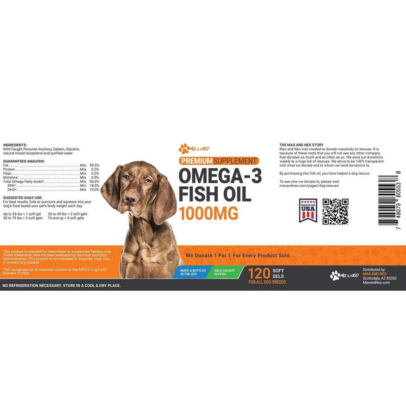 Max and Neo Omega 3 Fish Oil for Dogs 1000mg - We Donate One for One to Dog Rescues for Every Product Sold - BeesActive Australia