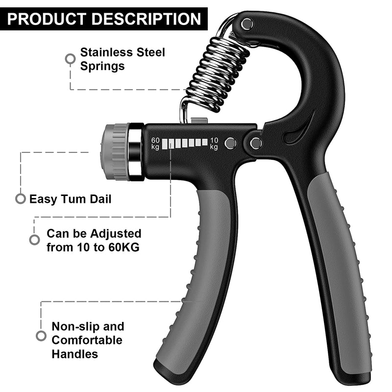 ALMAH Hand Grip Strengthener (2pack), Grip Strength Trainer, Hand Exerciser Adjustable Resistance 11-132 Lbs, Hand Gripper, Forearm Workout Training Equipment for Injury Recovery Athletes Black - BeesActive Australia