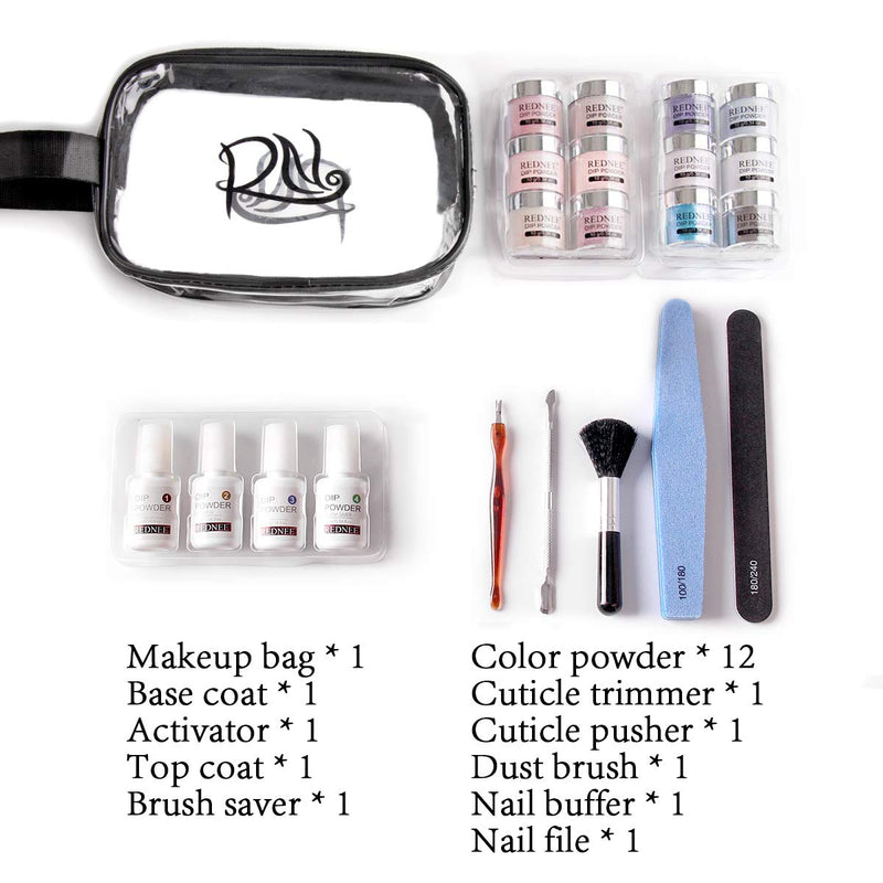 REDNEE Dip Powder Nail Kit Starter 12 Colors with Gel Liquid and Manicure Tools Dipping Essential Travel Kit - RE07 Classy Color - BeesActive Australia
