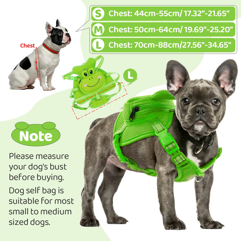 OUOBOB Dog Backpack Harness Dog Self Carrier Bag Adjustable No-Pull Pet Harness Vest Puppy Mesh Saddle Bag with D-Ring Cute Frog Backpack for Outdoor Travel Hiking Daily Walking Small Medium Dogs Green Frog - BeesActive Australia