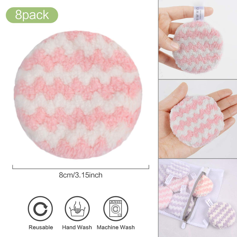 VIVOTE Makeup Remover Pads Reusable, Microfiber Makeup Removal Rounds Puff, Washable, Eco-friendly, Soft, Facial Eye Skin Wash Puffs, Laundry Bag, 3.15 Inch, 8 Pack (Pink + Purple) Pink 4 Purple 4 - BeesActive Australia