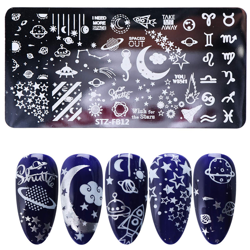 5 PCS Nail Stamping Plates+1 Stamper +1 Scraper Lace Space Star Butterfly Musical Notes Leaves Digital Love Heart Letters Snowflake Nail Stamp Plates Set Template Image Plate Nail Supplies Tool - BeesActive Australia