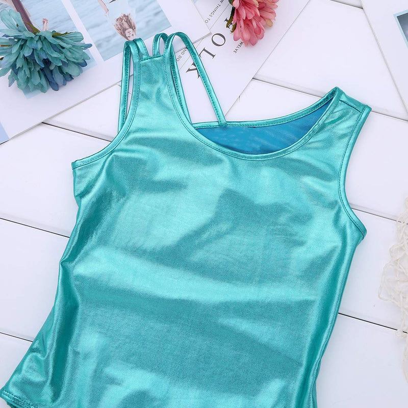 Freebily Kids Girls Sleeveless Workout Ballet Dance Leotard Sports Gymnastics Athletic Activewear Bodysuit Tops Lake Blue Open Back With Straps 5-6 - BeesActive Australia