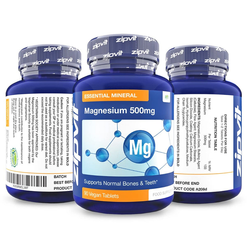 Magnesium 500mg, 90 Vegan Tablets. 3 Months Supply. Supports Muscle and Bone Health. Vegan Formula Magnesium Supplement. Magnesium Jar of 90 - BeesActive Australia