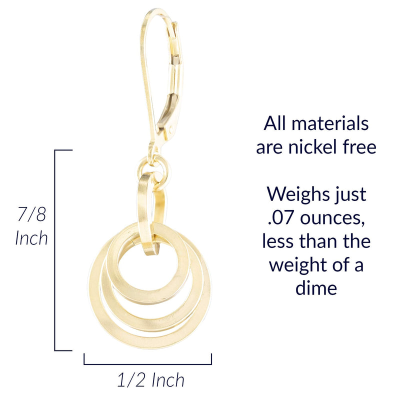 Simple 14K Yellow Gold-filled Short Flat Circle Lever-Back Dangle Earrings Cute Everyday Jewelry Gift Idea for Her Designer Geometric Drop-Down Earrings for Modern Women - BeesActive Australia