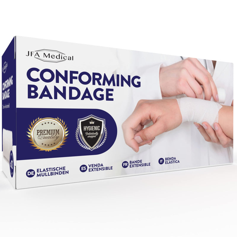 JFA Medical Conforming Bandage, Gauze Bandage Roll 7.5cm x 4m - Pack of 12 7.5cm x 4m (12 count) - BeesActive Australia