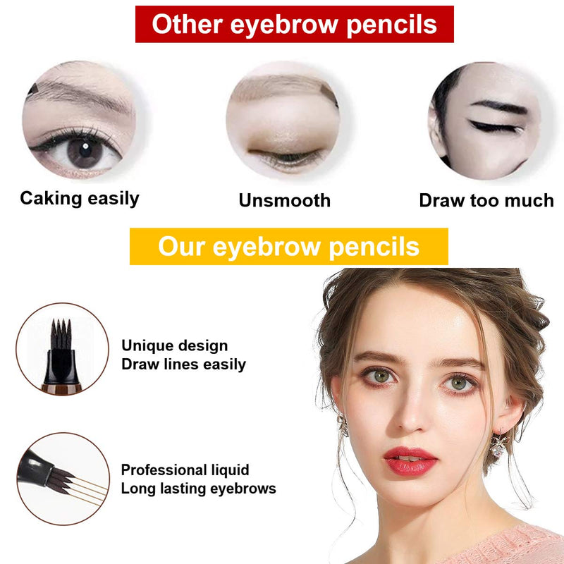 3PCS Dark Brown Eyebrow Pen - Waterproof Microblading Eyebrow Pen,Long Lasting,Easily Create Natural Eyebrow Makeup - BeesActive Australia