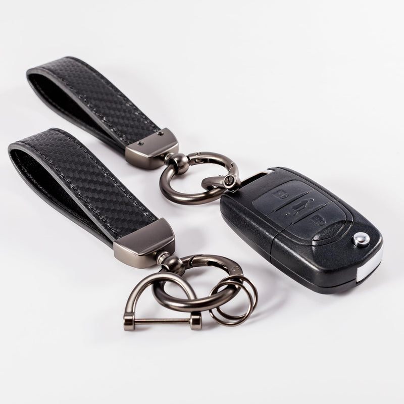 MING DI Genuine Leather Car Keychain,Leather Key Chain Holder, 360 Degree Rotatable, with Anti-Lost D-Ring Black Stripe - BeesActive Australia
