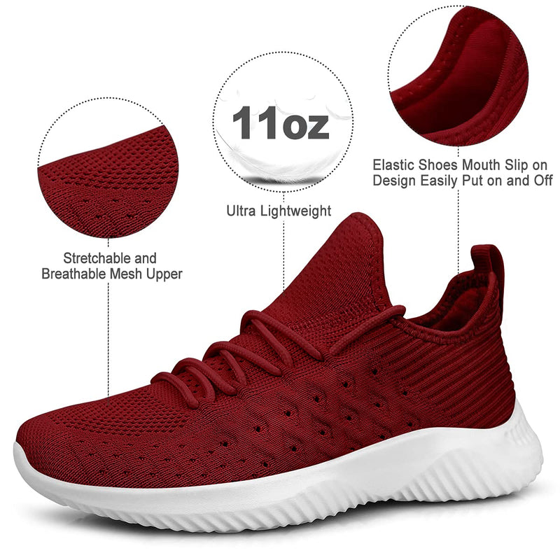 Feethit Womens Slip On Walking Shoes Non Slip Running Shoes Breathable Lightweight Gym Sneakers 7 Burgundy - BeesActive Australia