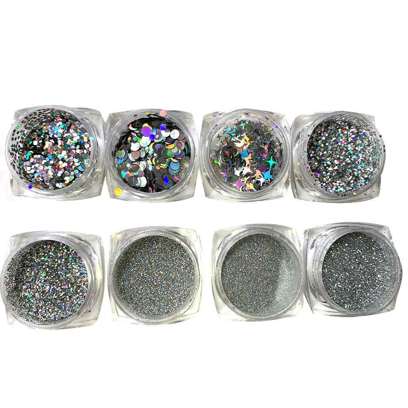Delgoash Nail Glitter Nail Sequins Holographic Nail Art Glitters Kits DIY Laser Effect 8 Boxes Sparkle Powder Flakes for Women Nails Decorations Face Eye Accessory Star Round Diamond Shape - BeesActive Australia