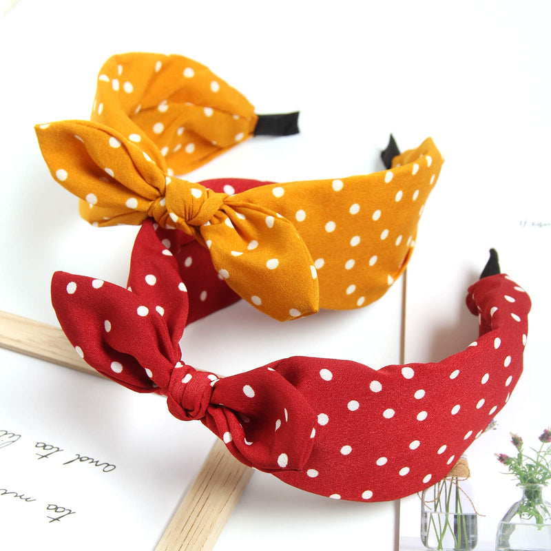 Polka Dot Headband for Women Bow Knot Fabric Headbands Knotted Hair Bands Twisted Headwrap Bunny Ear Wide Hair Hoops Hair Accessories Pack of 3pcs - BeesActive Australia
