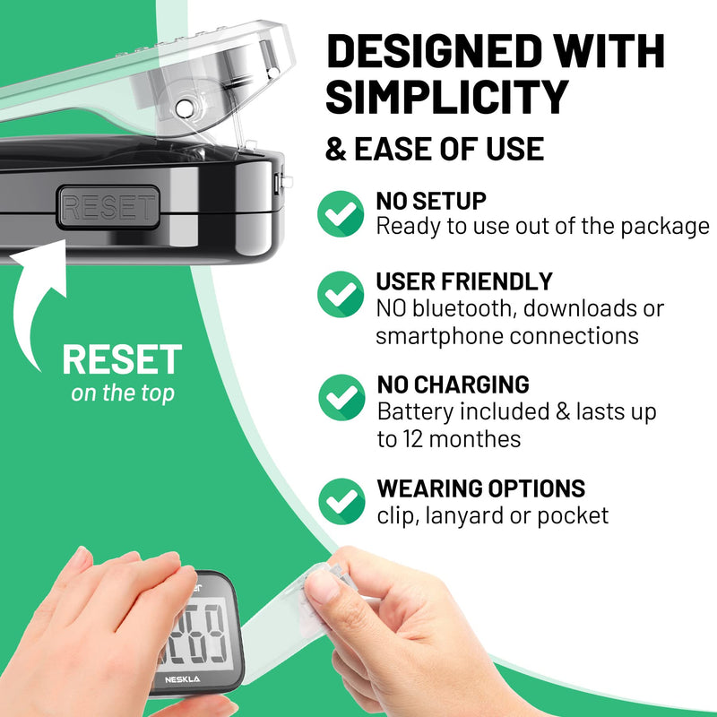 3D Pedometer for Walking, Simple Step Counter for Walking with Large Digital Display, Step Tracker with Removable Clip Lanyard, Accurately Track Steps for Men Women Kids Adults Seniors Black - BeesActive Australia