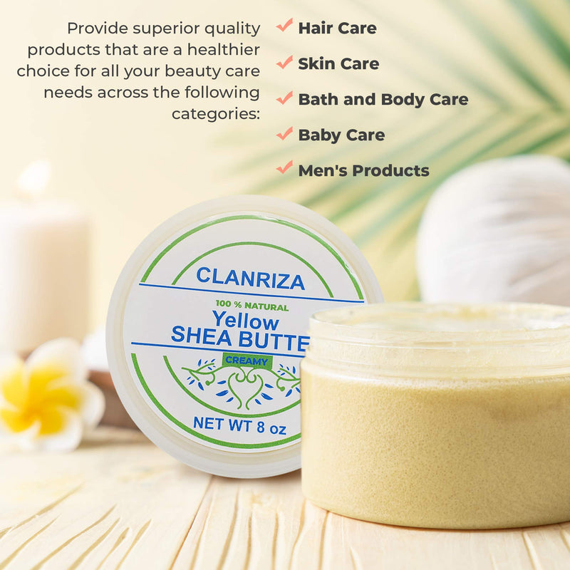 Clanriza African Shea Butter Premium 100% Natural Creamy Yellow - Daily Smooth Moisturizing and Rejuvenating Skin Cream - Hair, Body Skin Care for Men's Products - Size 8 Oz - BeesActive Australia