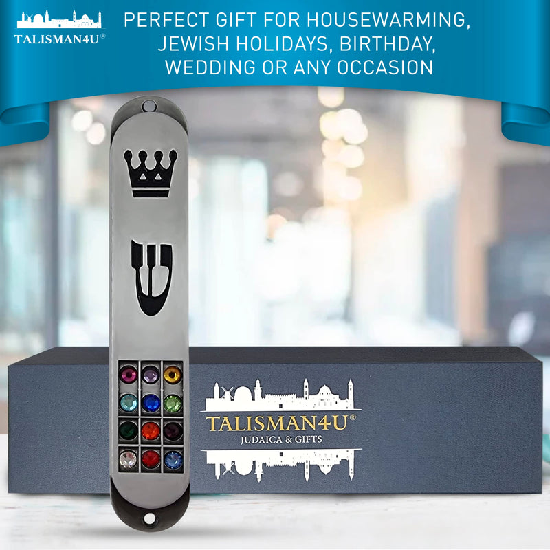 TALISMAN4U Pewter MEZUZAH Case with Scroll 12 Tribes of Israel Hoshen Design Jewish Torah Crown Judaica Protection Door Mezuza 3.5 Inch - BeesActive Australia