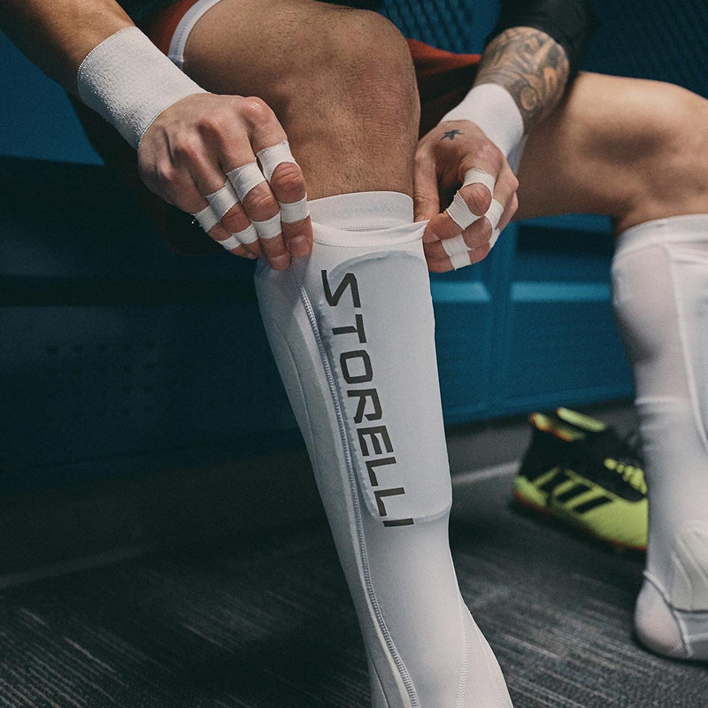 Storelli BodyShield Leg Guards | Protective Soccer Shin Guard Holders | Enhanced Lower Leg and Ankle Protection | White | Large - BeesActive Australia