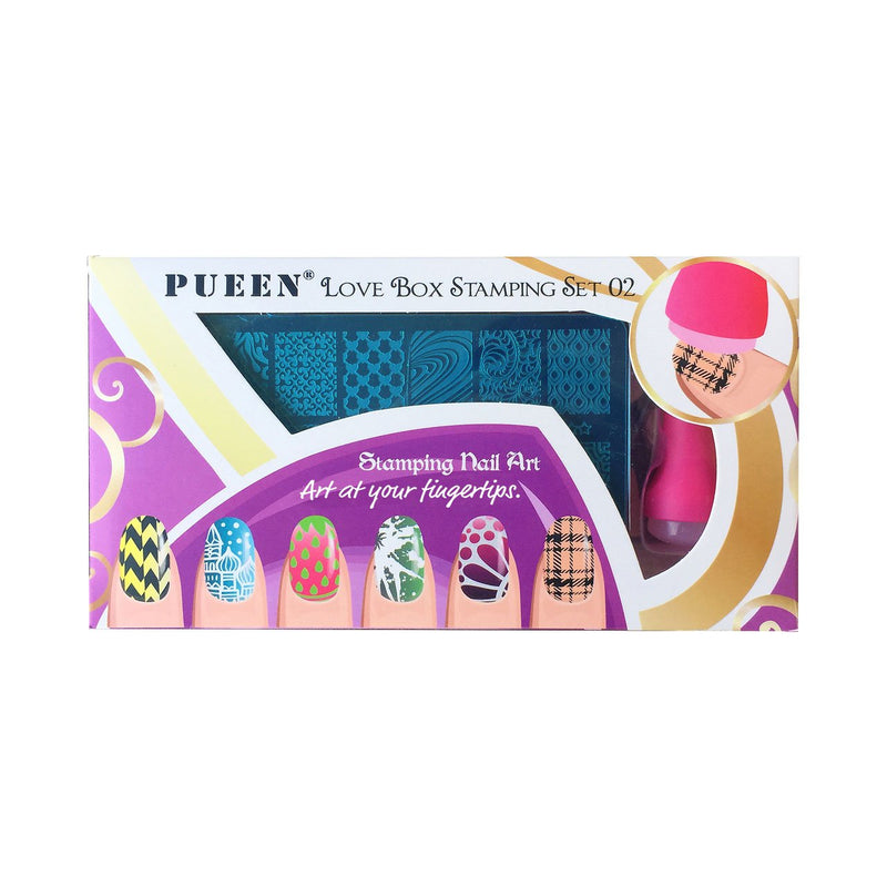 PUEEN Nail Art Stamping LOVE BOX II 02-4 Lover Collection Plates - 125x65mm Unique Nailart Polish Stamping Manicure Image Plate Accessories Kit BH000665 - BeesActive Australia
