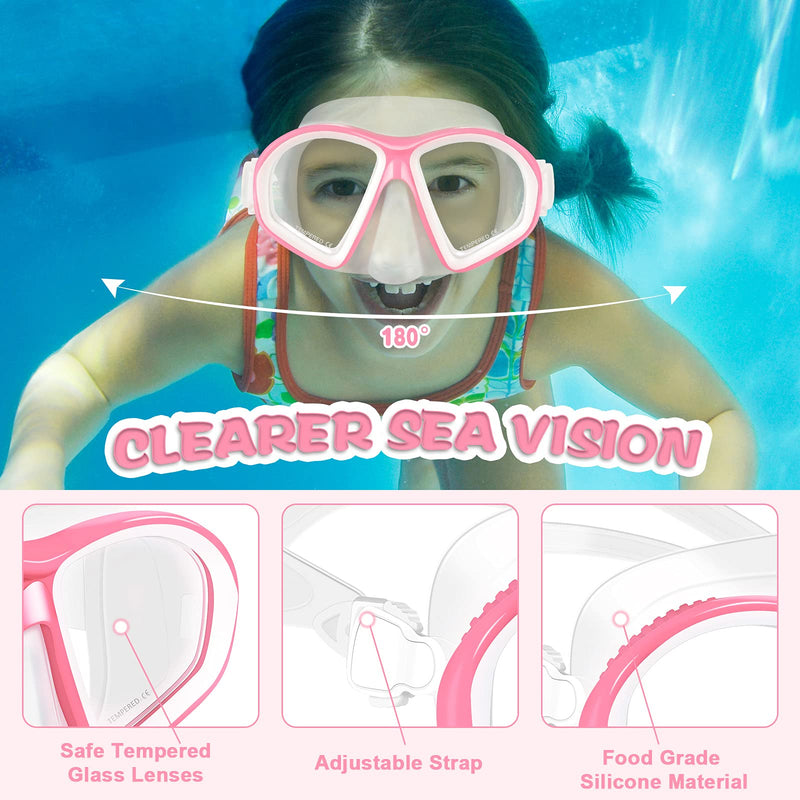 Supertrip Kids Swim Goggles, 2 Pack Swim Mask with Nose Cover, Tempered Glass Snorkel Diving Mask for Youth Boys Girls Age 6-14 pink+lake blue - BeesActive Australia