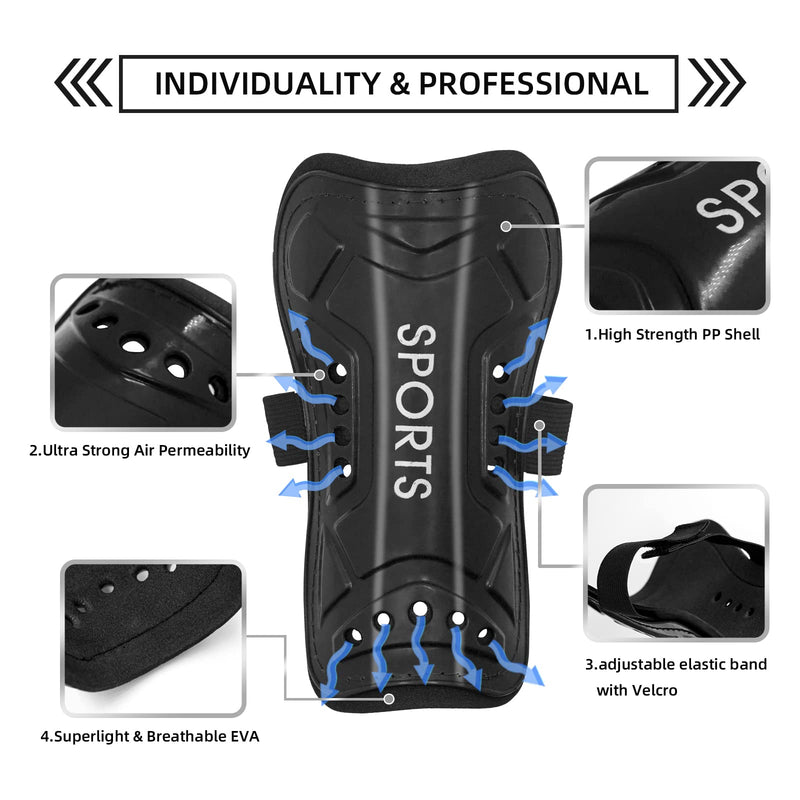 AITUSI Soccer Shin Guards for Kids Youth, Shin Pads and Long Soccer Socks for 3-15 Years Old Boys Girls Toddler Children Teenagers, Soccer Equipment for Football Games Shin Guards with Socks, Black + Blue Medium ( 3'9 - 4'6 Tall ) - BeesActive Australia