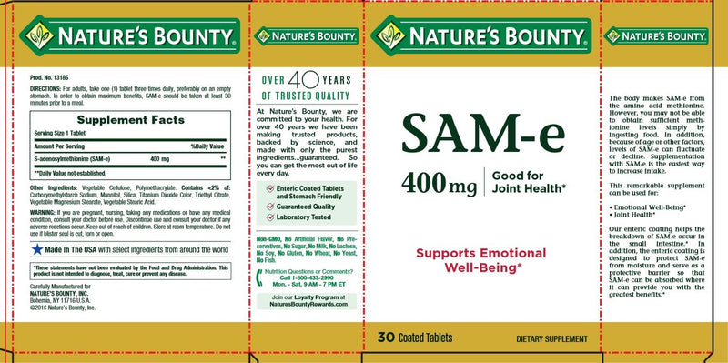 Nature's Bounty SAM-E Dietary Supplement, Support Joint Health, 400mg, 30 Tablets - BeesActive Australia