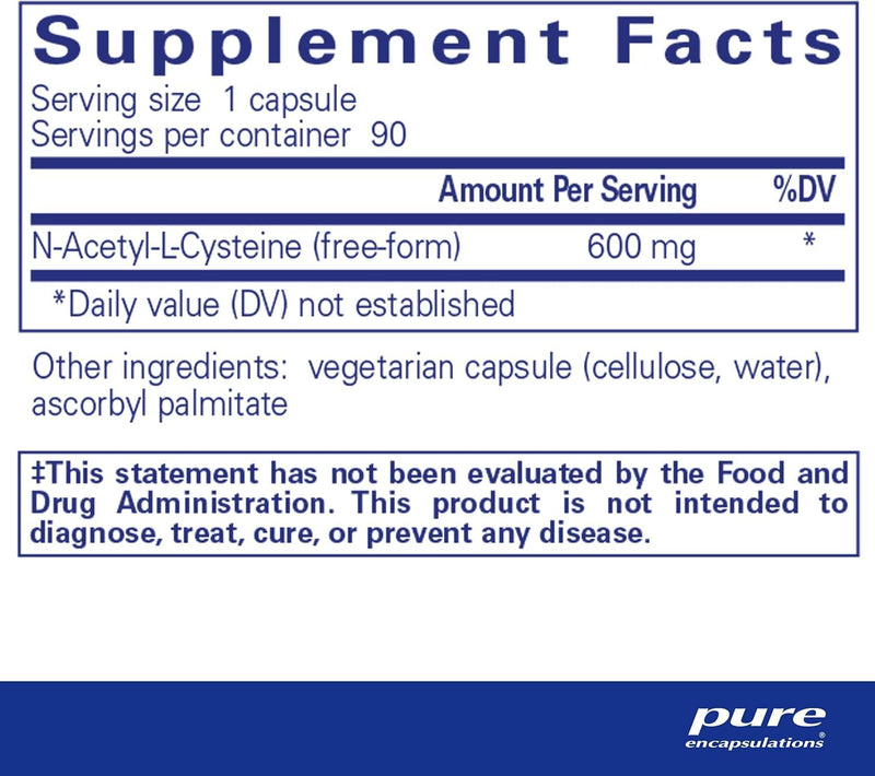 Pure Encapsulations NAC 600 mg - N-Acetyl Cysteine NAC Supplement for Lung Health & Immune Support, Liver Support & Antioxidants* - with Freeform N-Acetyl-L-Cysteine - 90 Capsules 90 Count (Pack of 1) - BeesActive Australia