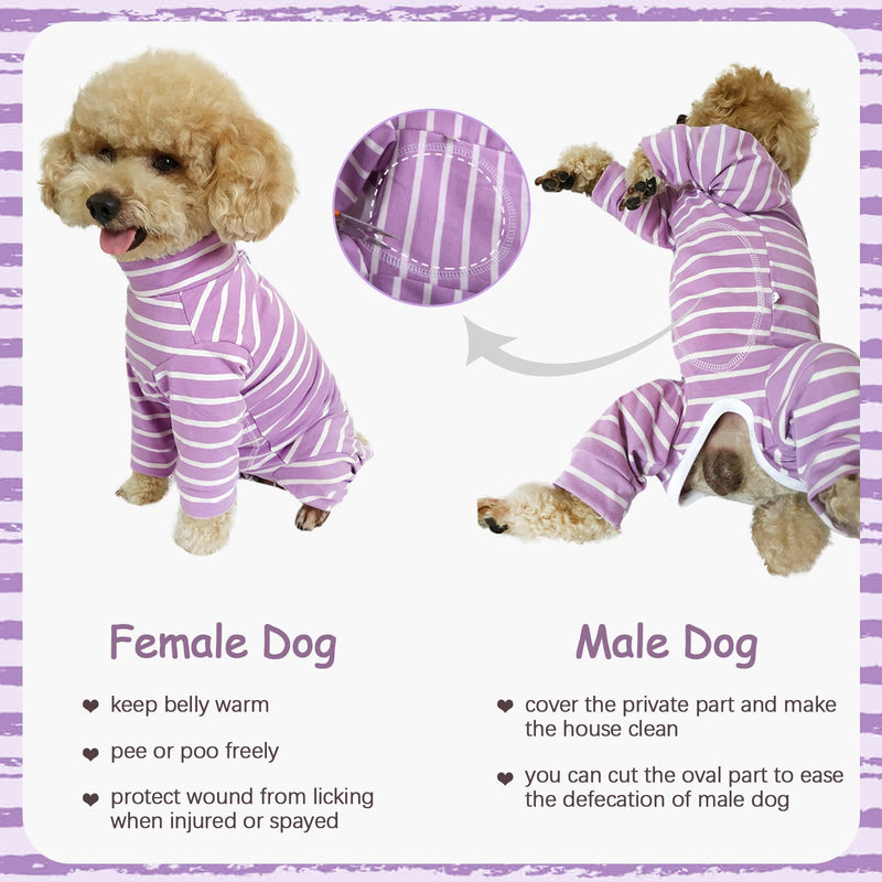 Kuoser Dog Onesie Recovery Suit, Puppy Long Sleeve Bodysuit After Surgery Shirt for Shedding Skin Disease Wound Protection, Pet Pajamas Anti-Licking Cone Alternative for Small Medium Cats Dogs Large (Back Length: 14.6'') Purple - BeesActive Australia