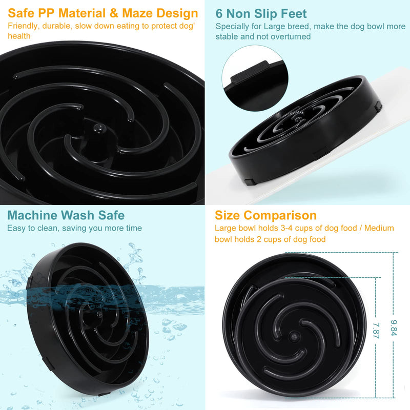 Slow Feeder Large Dog Bowls for Large Medium Dog Non Slip Maze Puzzle Bowl Pet Slower Food Feeding Dishes Interactive Bloat Stop Dog Bowl Preventing Choking Healthy Dog Bowl A-black - BeesActive Australia